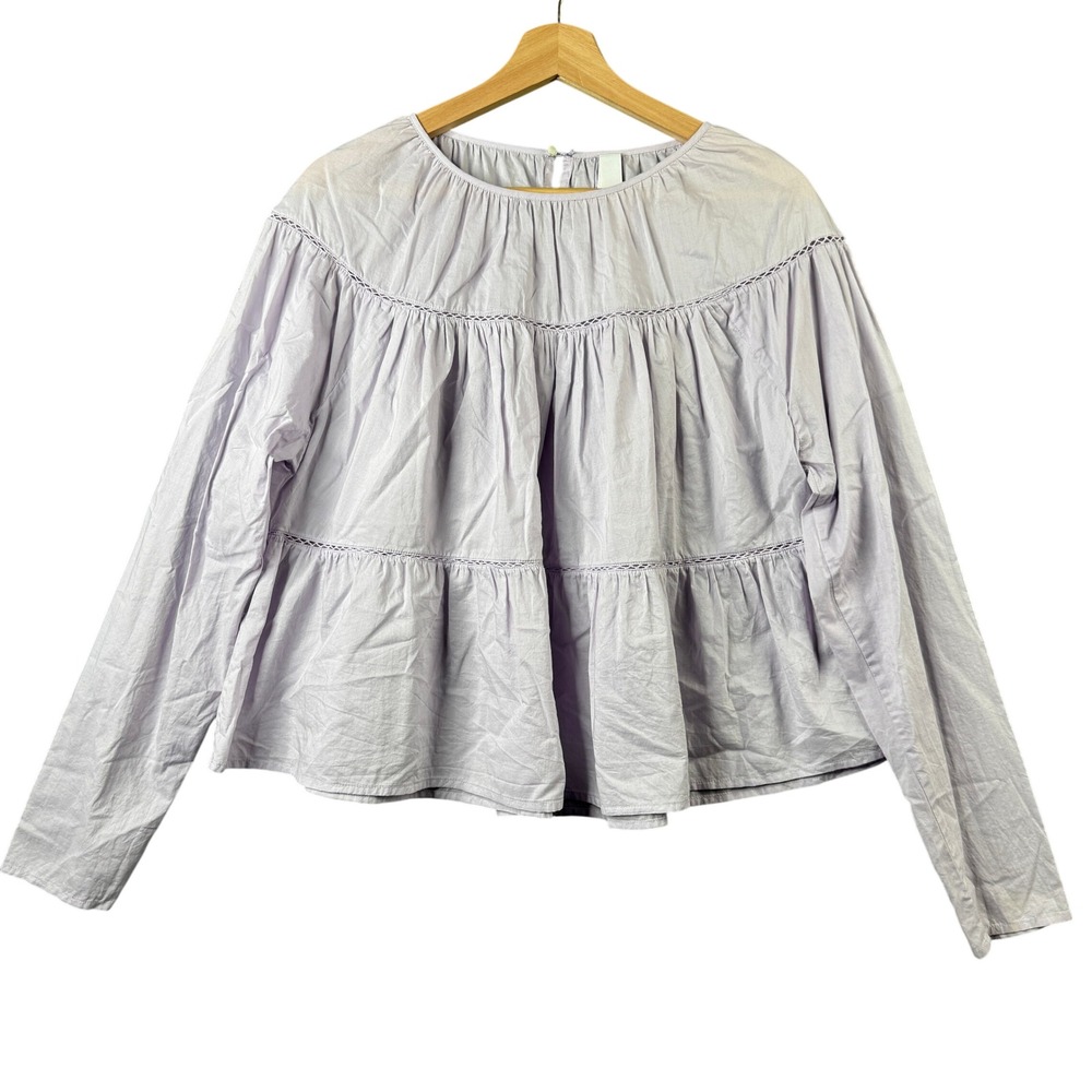 Merlette Lavender 100% Cotton Tiered Eyelet Lace Long Sleeve Blouse Small